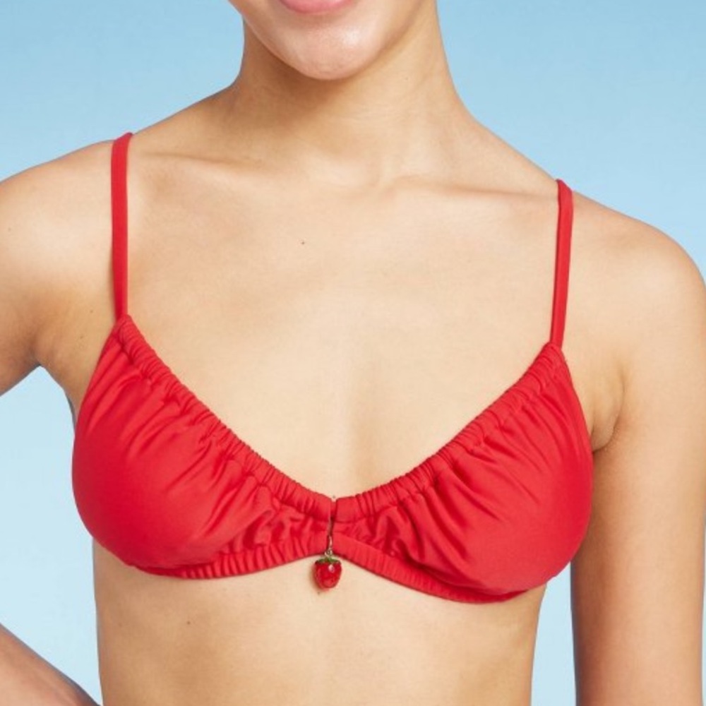 NWT Strawberry fruit charm double tunnel triangle bikini top